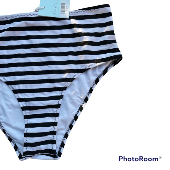 Cupshe Black White Stripe High Waist Bikini Bottom Medium - Picture 2 of 7